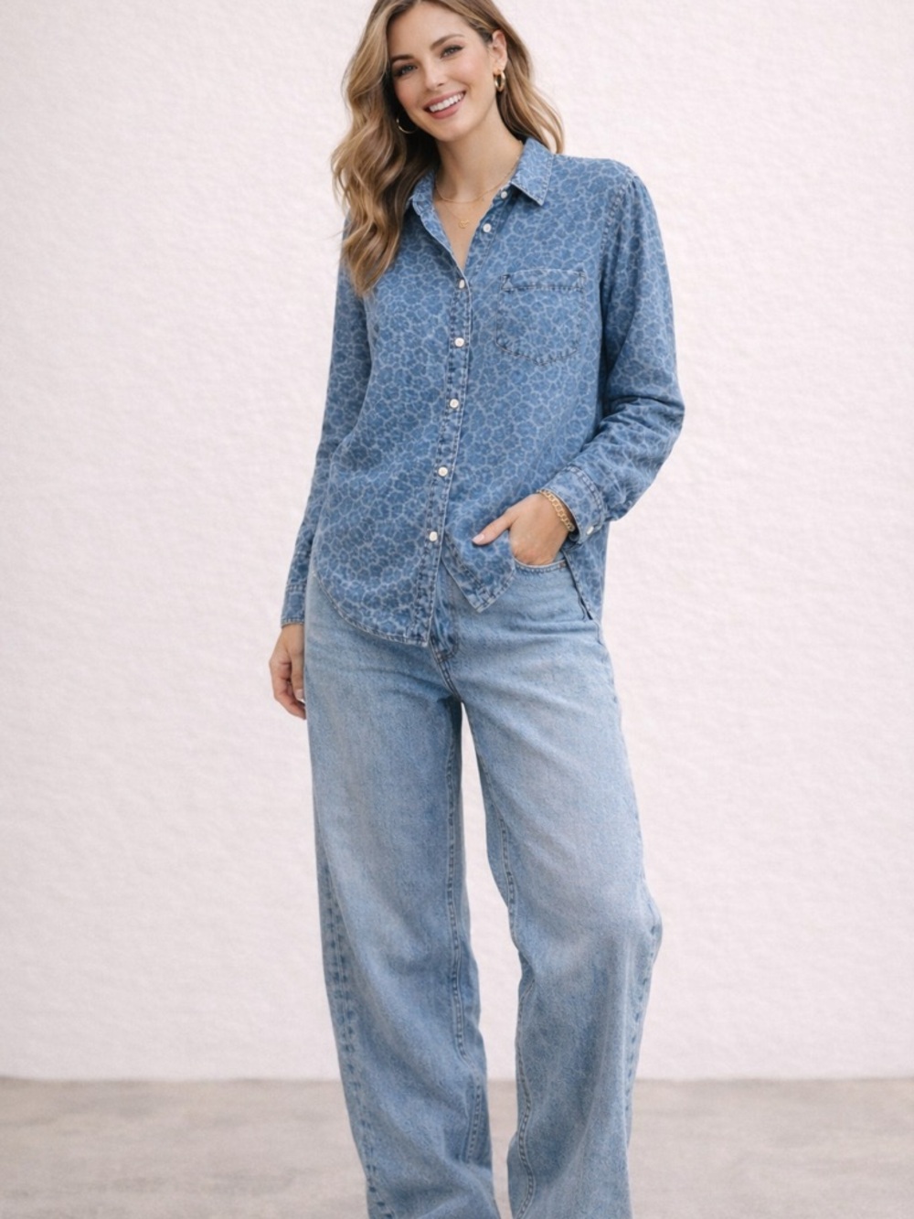 Talbots Leopard Print Denim Style Shirt | Vintage Style | 90s Streetwear Size 12